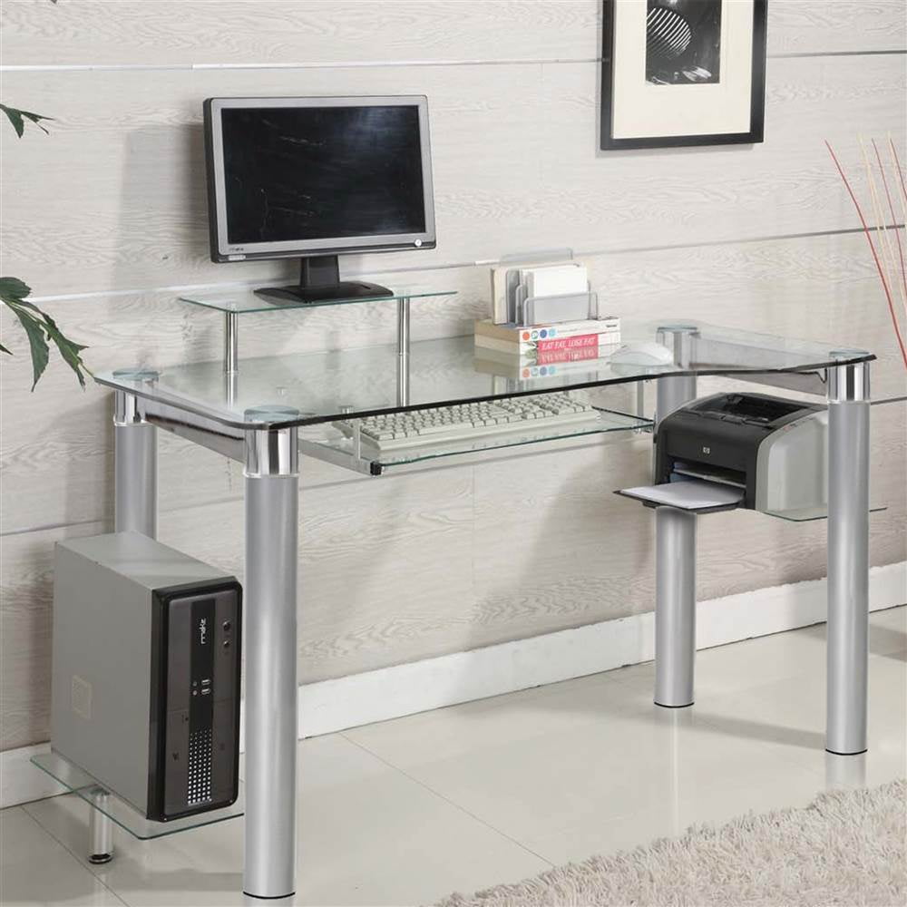 Office Star Saturn Computer Cart with Pullout Keyboard Tray and Silver Accents Black