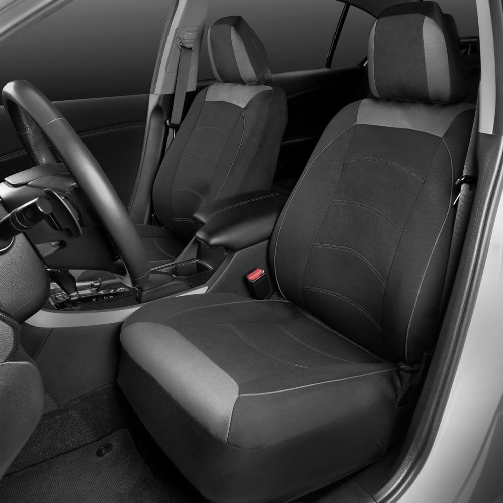 Motor Trend Two Tone Front Seat Covers with Waterproof Rear Bench Cover in Black & Gray - Universal Fit for Car Truck Van SUV
