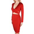 thumbnail image 3 of Gibobby Vestido corto casual para mujer Vestido de color sólido con cuello en V y cintura ajustada sexy de manga larga para mujer(Rojo,G), 3 of 4