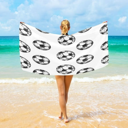 Ryvnso Soccer Balls Football Pattern Oversized Beach Towel Microfiber Bath Blankets Swimming Fitness 37" x 74"