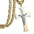 thumbnail image 4 of QQTDFG Jesus Crucifixion Cross Pendant For Men Women Stainless Steel Byzantine Necklace-Silver Gold-32 inch Necklace, 4 of 7