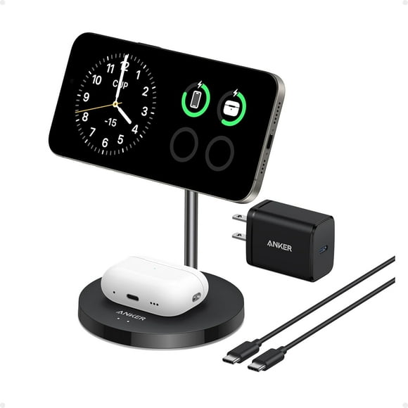 MagSafe Compatible MagGo Charger Stand, iPhone 16 Wireless Charger, 2-in-1 Charging Station, Qi2 Certified 15W Max Charging, for iPhone 16/15/14/13/12, AirPods Pro (Black, with 40W Adapter)
