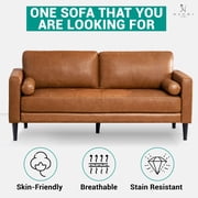 Naomi Home Marisa Top Grain Genuine Leather Sofa - Revel in Exquisite Leather Opulence - Unparalleled Luxury Mid-Century Leather Sofa - Embodiment of Cozy Lounging and Contemporary Design, Tan