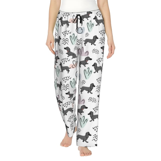 Fotbe Dachshund Dog Puppy Pantalones de Pijama para Mujer, Pantalones de Dormir, Pantalones Pj con Cordón y Bolsillos-Medium