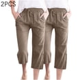 thumbnail image 4 of Posijego 2 Pack Capri Pants for Women Cotton Linen Pants Plus Size Wide Leg Cropped Trousers with Pockets, 4 of 6