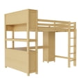 thumbnail image 6 of Wood Loft Bed with Cabinet and Bookshelf, Queen Size Loft with Wardrobe and Desk ; Natural, 6 of 21