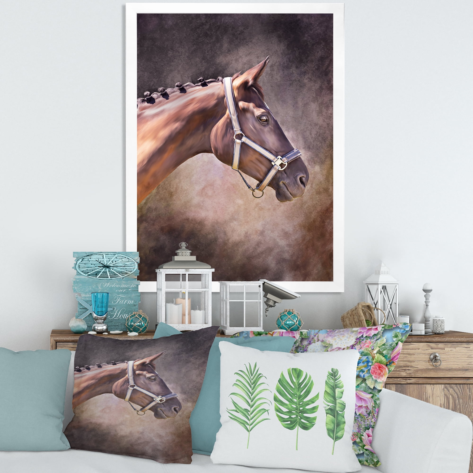 Designart 'Close Up Portrait Of Brown Horse' Farmhouse Framed Art Print
