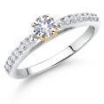 thumbnail image 2 of Gem Stone King 0.43 Ct White Created Sapphire G/H Lab Grown Diamond 10K White and Yellow Gold Engagement Ring (Size 8), 2 of 4