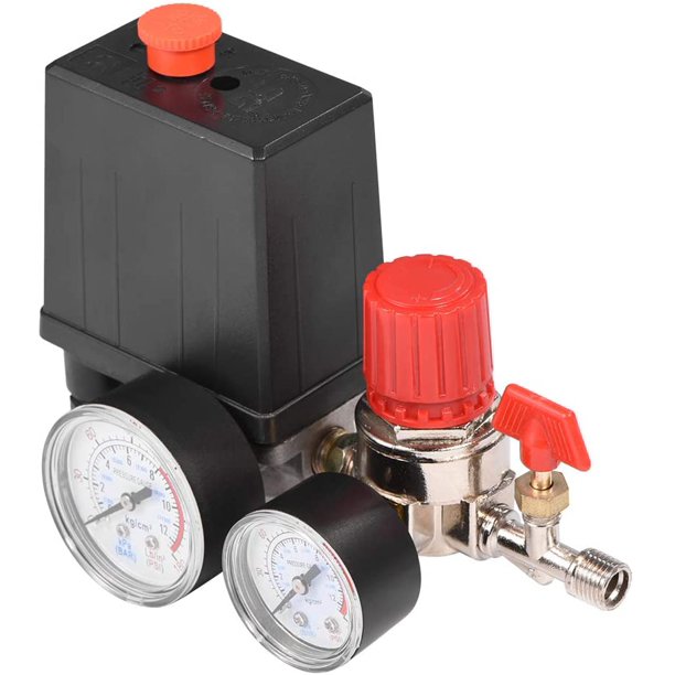 Interruptor de presión del compresor de aire, regulador de la válvula de control del interruptor de presión con manómetros para una reducción rápida de la presión, ZefeiWu 8390615836340
