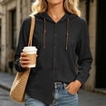 thumbnail image 5 of Lmueinov Long Sleeve Shirts for Women 100% Cotton Button Down Drawstring Hooded Shirts Solid Casual Lightweight Going Out Tops for Summer Fall Travel, 5 of 6