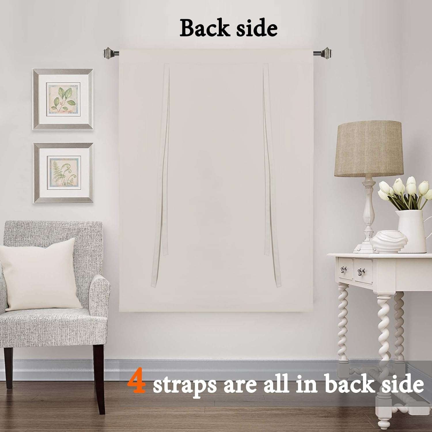 Turquoize Blackout Tie Up Shades Kitchen Curtains Thermal Insulated for Bedroom, Rod Pocket 2 Panels(42" x 63",Ivory/Cream)