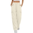 thumbnail image 2 of Zysthvn Cotton Linen Comfortable Pants for Women Casual Straight Leg Summer Cargo Pants with Pockets Trousers Pants for Women Solid Drawstring Loose Elastic Waist, 2 of 6