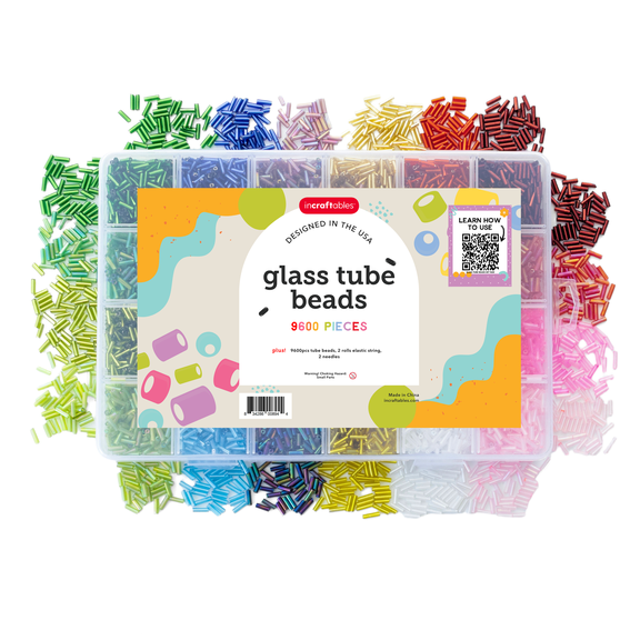 Incraftables Glass Tube Beads for Jewelry Making, 9600pc Bugle Beads Kit with Assorted Colors, Elastic String, Needles & Organizer Box