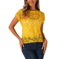 thumbnail image 1 of INSPIRE CHIC Blusa Casual de Encaje Floral Transparente de Manga Corta para Mujeres del Día de San Valentín S Amarillo, 1 of 5