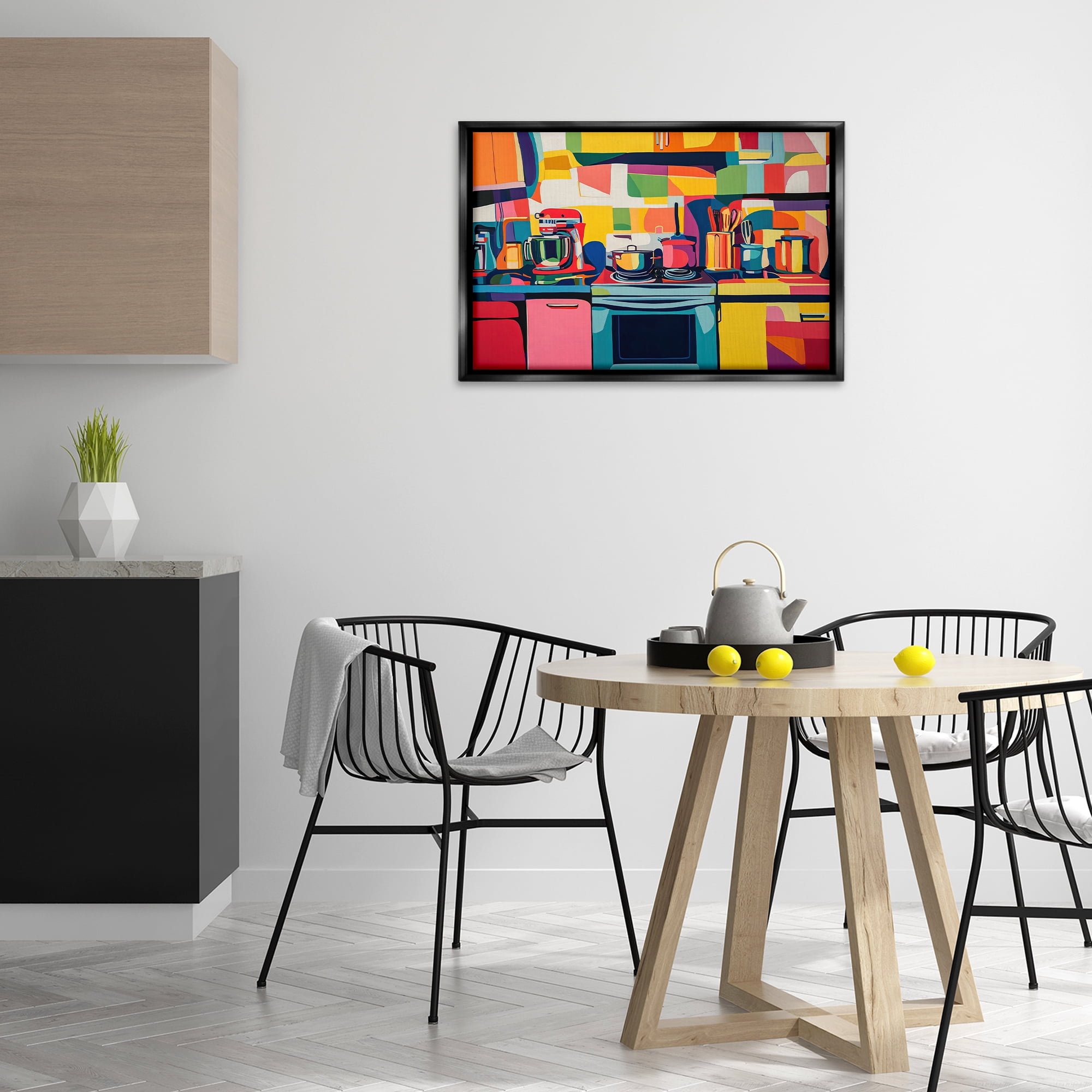Stupell Industries Whimsical Hued Kitchen Furniture Painting Black Floater Framed Canvas Art Print Wall Art, 31 x 21