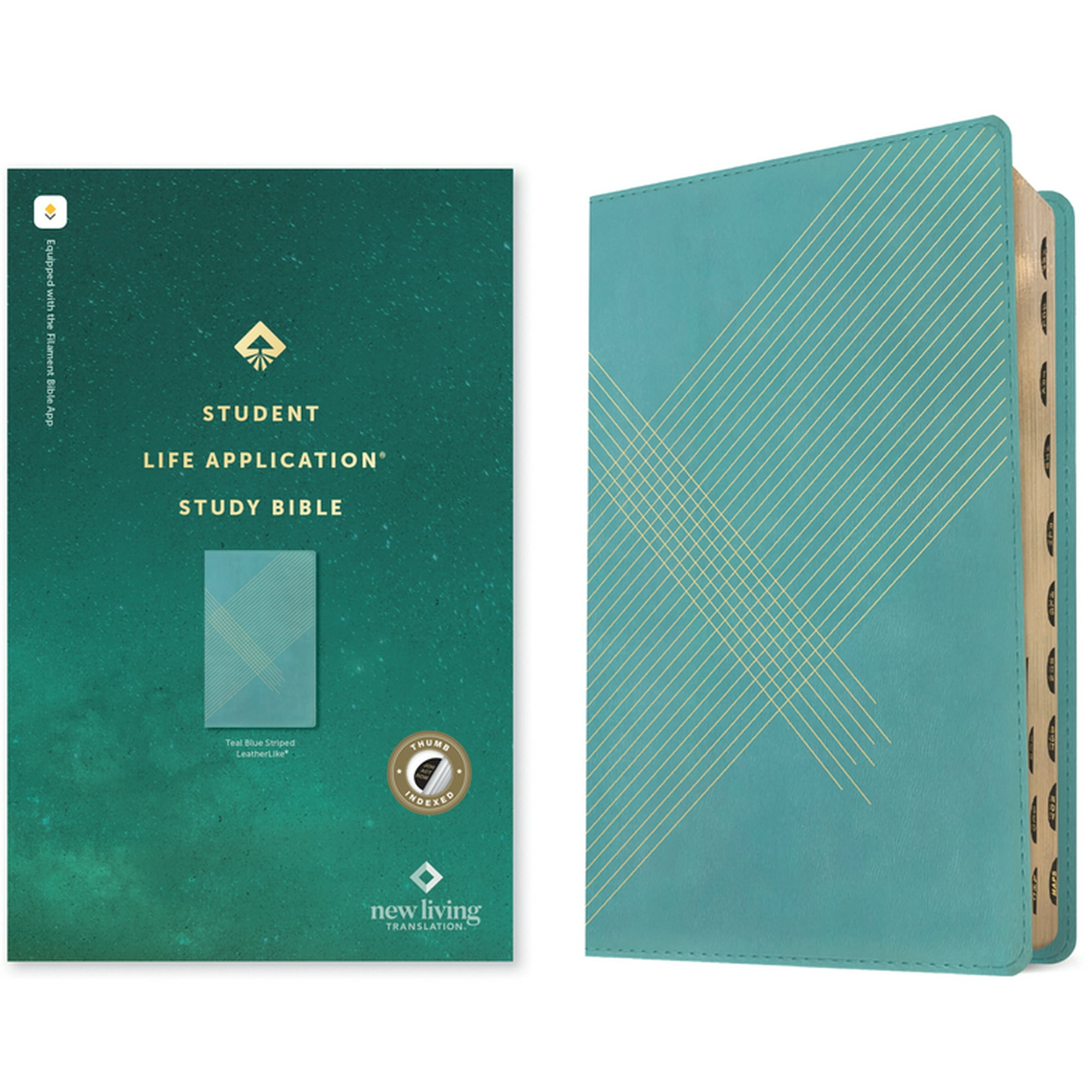 NLT Student Life Application Study Bible, Filament-Enabled Edition (LeatherLike, Teal Blue Striped, Indexed, Red Letter) (Hardcover)