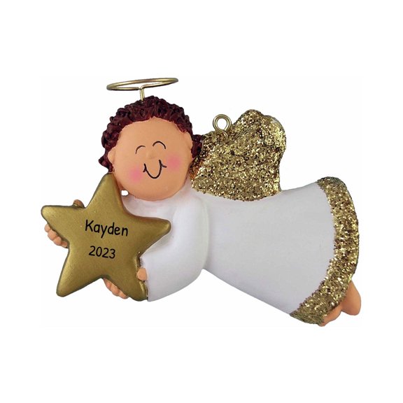 Personalized Angel Ornament 2024 Male Brunette Guardian Angel with Star 1 Count - Ornaments by Elves