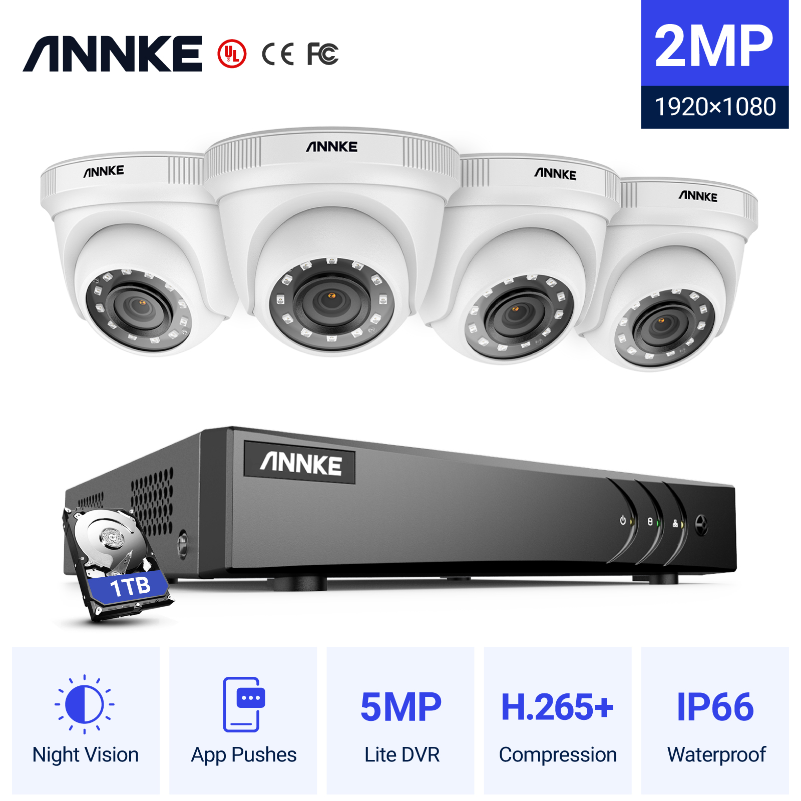 ANNKE 1080P 8CH Security Camera System with 8CH 5MPN DVR,4pcs 1080p