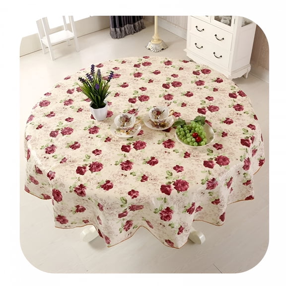 AUQ Waterproof Vinyl Tablecloth,Round Table Cloth,Wipeable Table Cover for Kitchen and Dining Room (Rose,72" Round)
