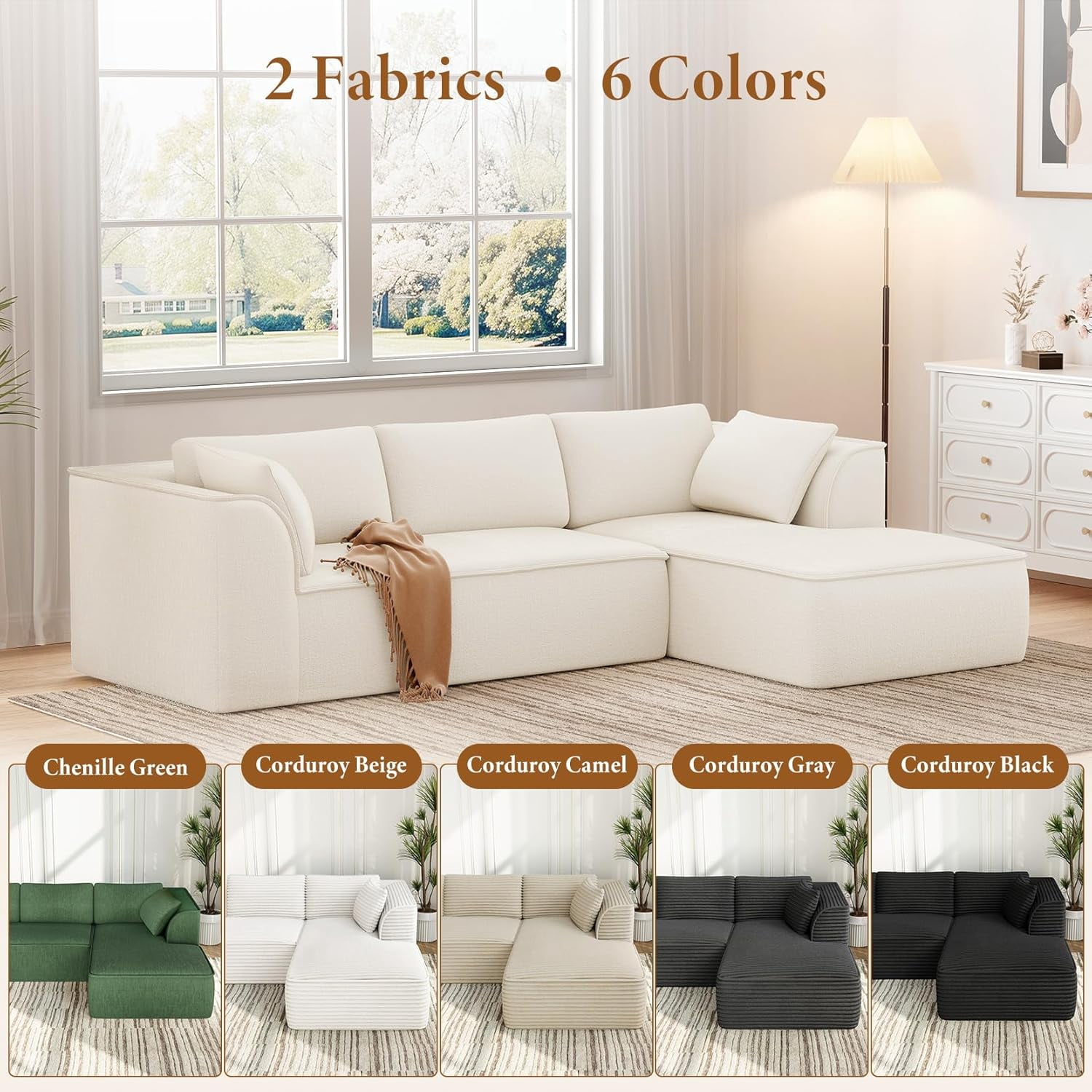 Neche 106" Cloud Sectional Couch with Chaise, Deep Seat Modular Sectional Sofa Chenille Memory Foam Sofa Boneless Couches for Living Room Bedroom, No Assembly Required (Beige, Right-Facing Chaise)