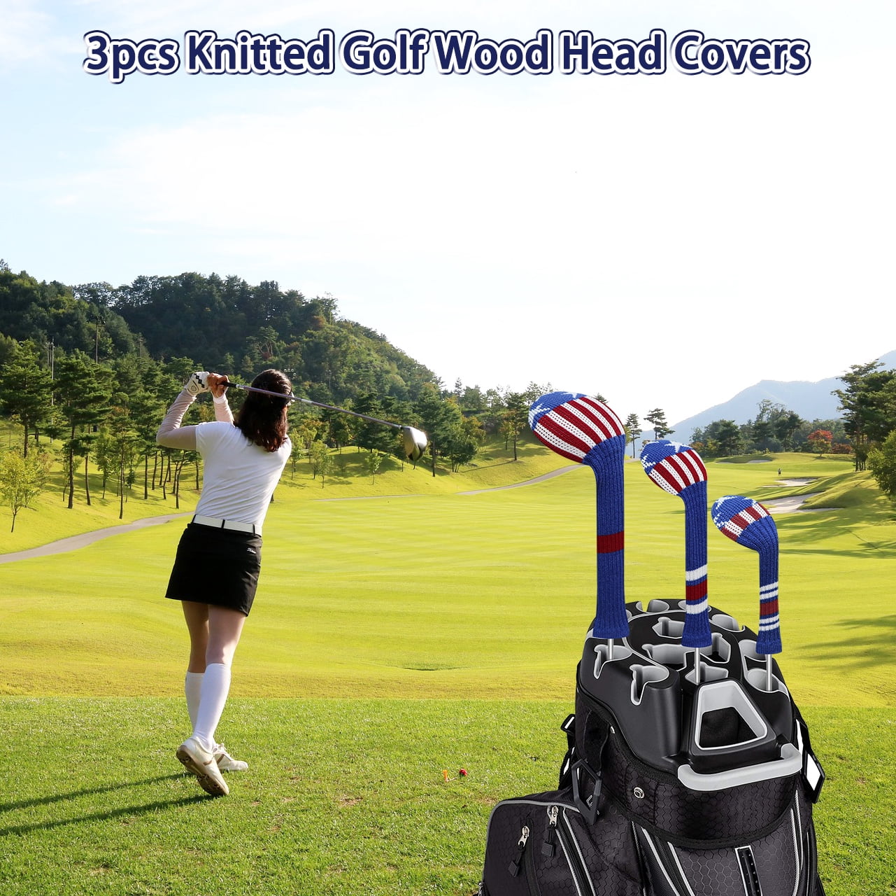 LeFeng 3Pcs Golf Club Covers, Knitted Golf Club Covers for 460cc Driver Fairway Woods and Hybrid Without Pom Pom