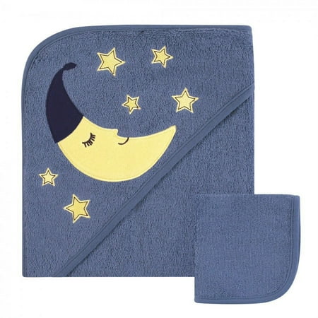 UPC: 0660168571936 | Hudson Baby Infant Boy Cotton Hooded Towel and Washcloth 2pc Set Moon One Size