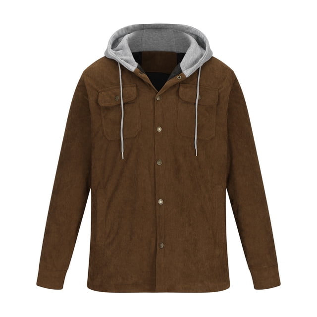 KIHOUT Winter Warm Coats Men Button-up Cardigan Carry Pockets Solid Color Long Sleeve Hooded Jacket,Size M-5XL