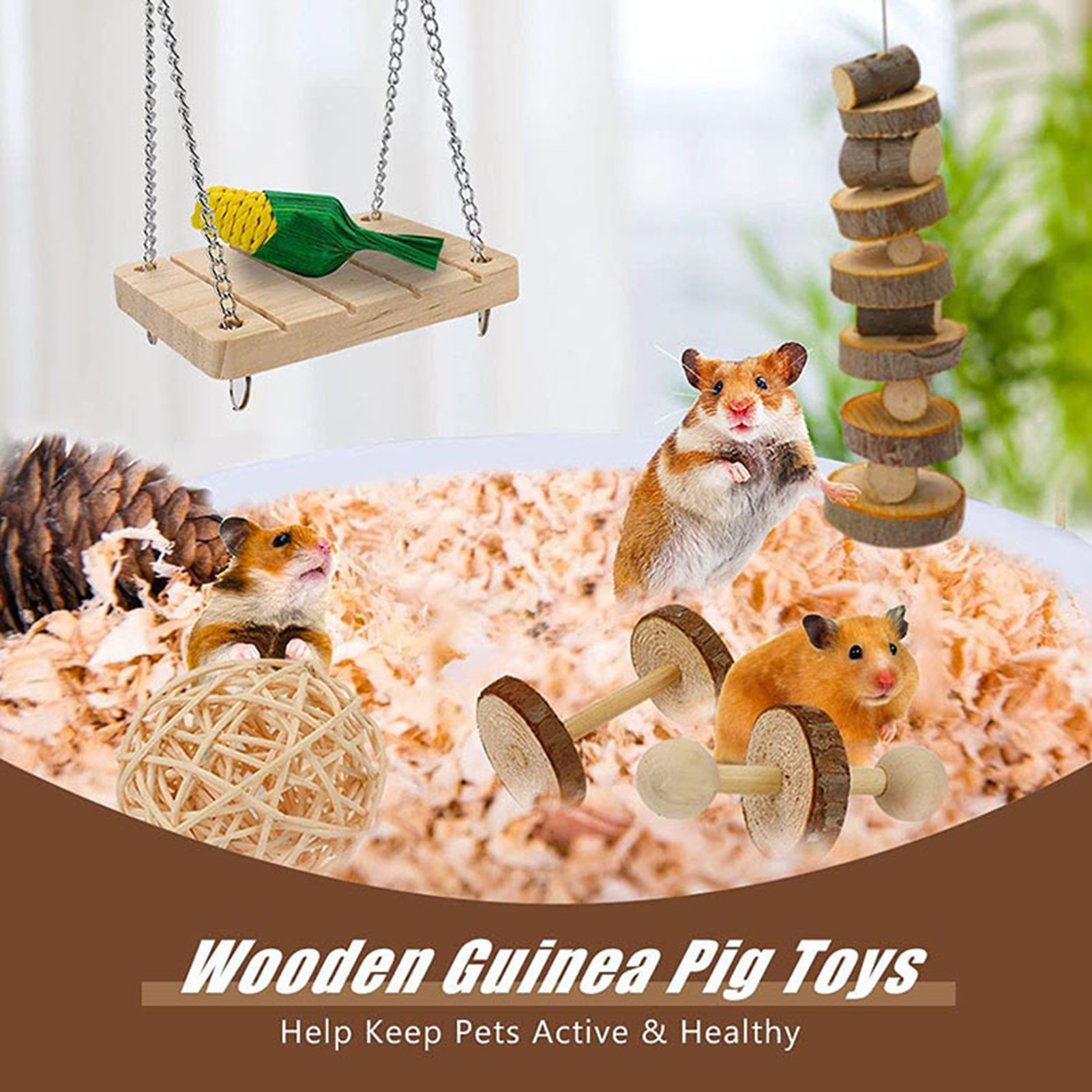 DOPI 12Pcs/Set Hamster Toys Multiple Types Teeth Grinding Natural Wood Small Animal Play Chew Toys Pet Toys