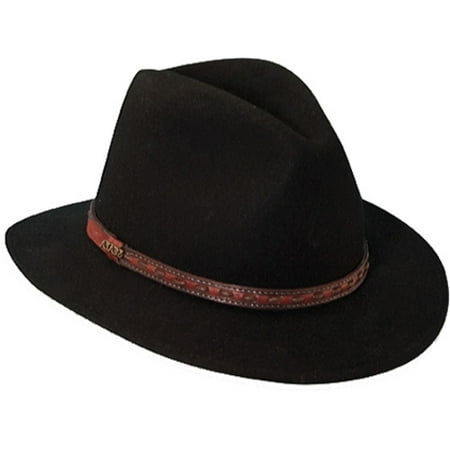 Scala Leather Safari Hat - New Scala Classico Men's Crushable Felt Safari With Leather Hat,Black,M