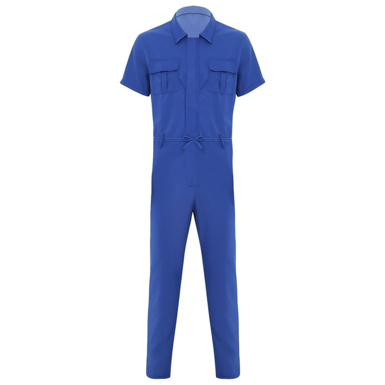 TiaoBug Men's Short Sleeve Coverall Turn-down Collar Zip-Front