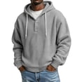 thumbnail image 2 of Waffle Knit Hoodies for Men Button Up Hooded Sweatshirts Loose Fit Casual Solid Basic Pullover Tops, 2 of 5