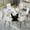 Table + Six White chairs-Style 1, variant on LUFTUT 5-Piece Dining Table Set, 42" Faux Marble Round Kitchen Table with 4 Black PU Upholstered Chairs for Small Spaces