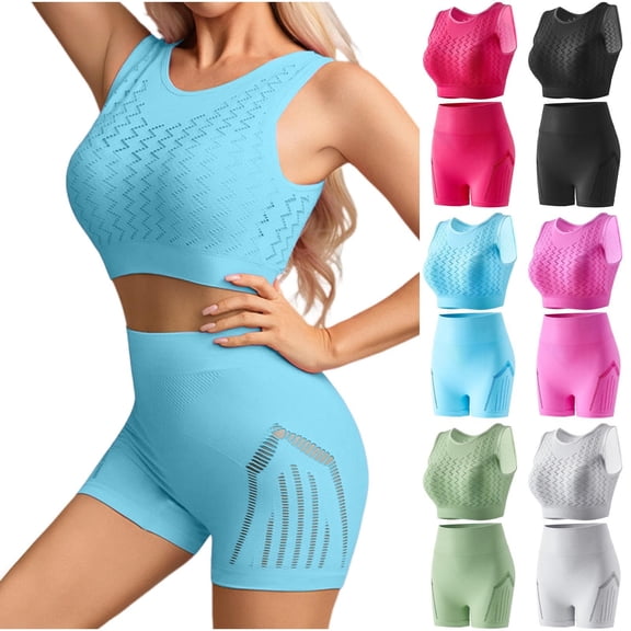 PIWHJQK Women Summer Outfits Set Athletic Yoga Bra Set Women's Solid Yoga Set Tank Top Seamless Bra With Running Shorts Outfits Set