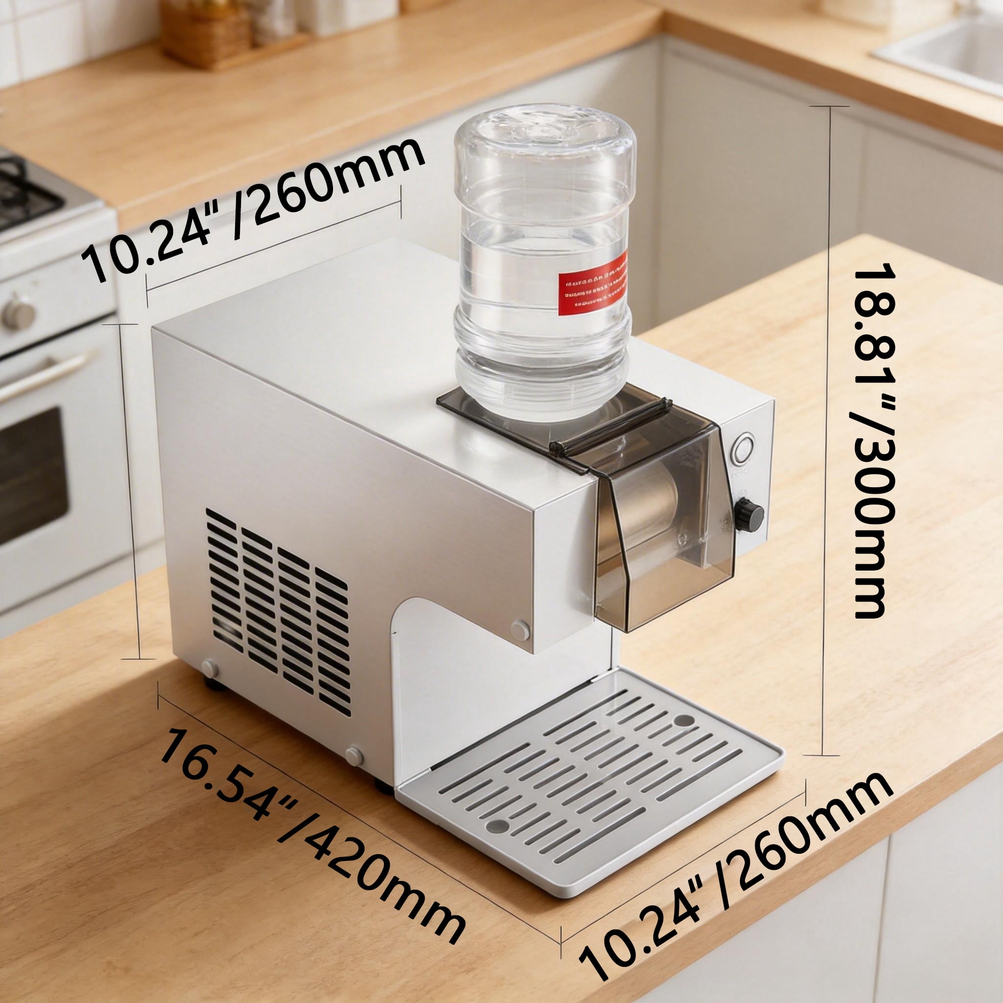 Snowflake Electric Snow Cone Machine - 132LBS/Day Stainless Steel, 0.48Gal