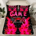thumbnail image 2 of Manfei Game Repeat Queen Sheet Sets for Teen, Black Pink Game Console Flat Sheet, Cartoon Flame Gamepad Queen Fitted Sheet, Luxury Bedroom Decor, 4 Pieces, 2 of 7
