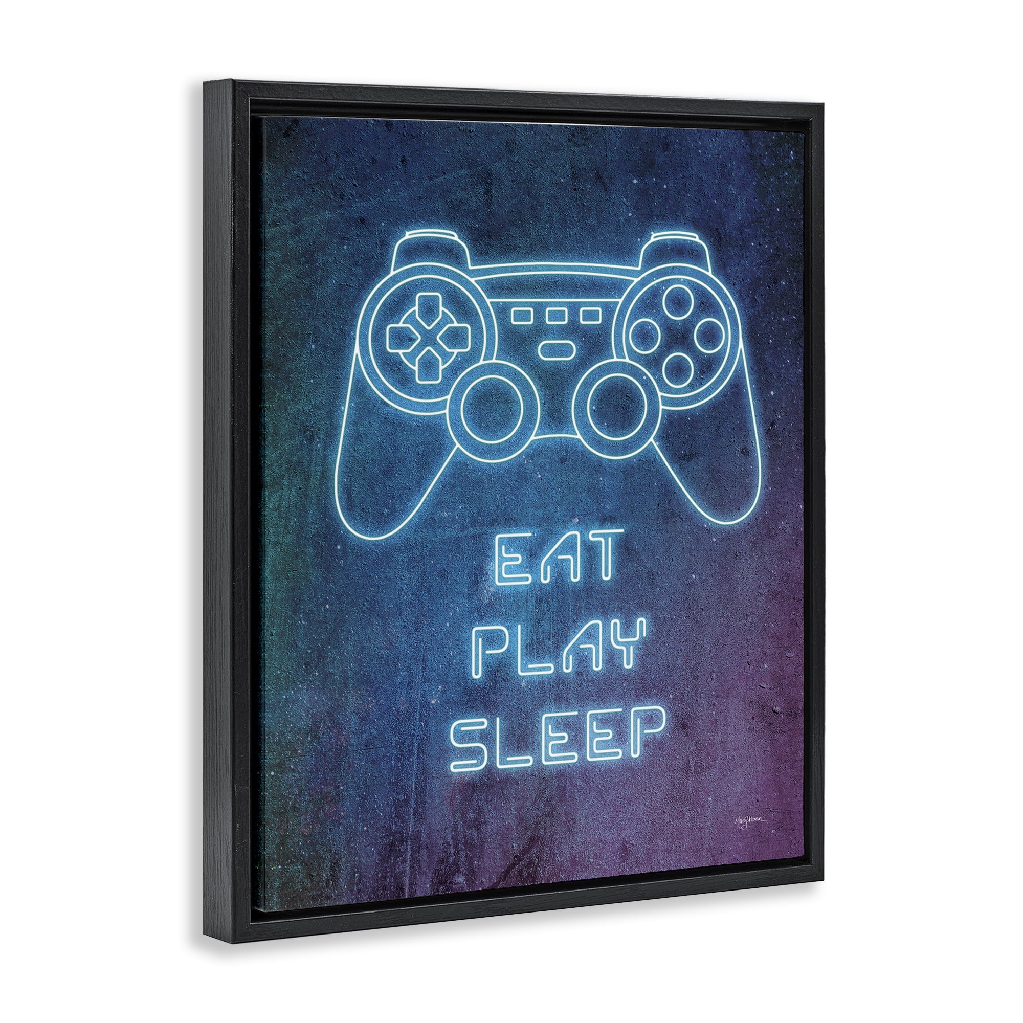 Stupell Industries Eat Play Sleep Neon Typography Painting Black Floater Framed Art Print Wall Art, 25 x 31
