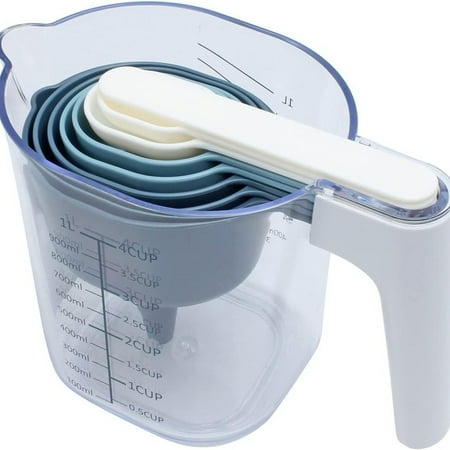 

NEWKBO Accurate Multicolored Plastic Measuring Cups Set with Compact Stackable Design for Kitchen Cooking - Transparent Main Measurer - Food-Grade Material - Ensure Precise Measurements