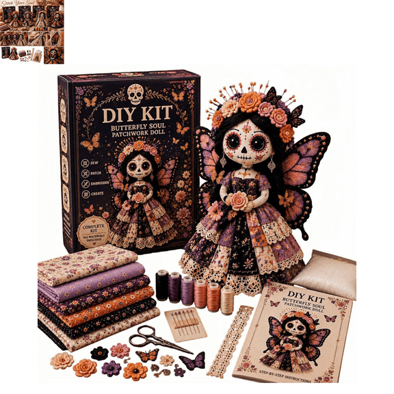 Day of the Dead Patchwork Doll DIY Kit, Sugar Skull Sewing Craft Kits for Adults, Halloween Fabric Doll Making Kit, Fall Home Decor Handmade Gift for Craft Lovers and Doll Collectors B