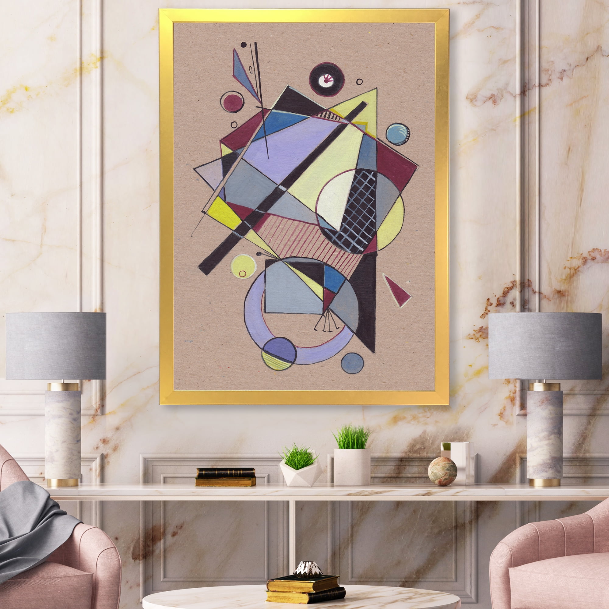 Designart 'Abstract Compositions Of Colored Geometric IV' Modern Framed Art Print