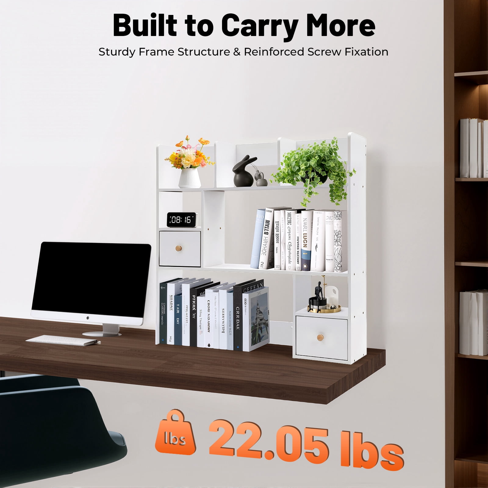ChicHomey 9-Compartment White Desktop Bookshelf,White Tabletop Display Hutch,Space-Saving Tabletop Design,Freestanding Desk Organizer for Study & Office