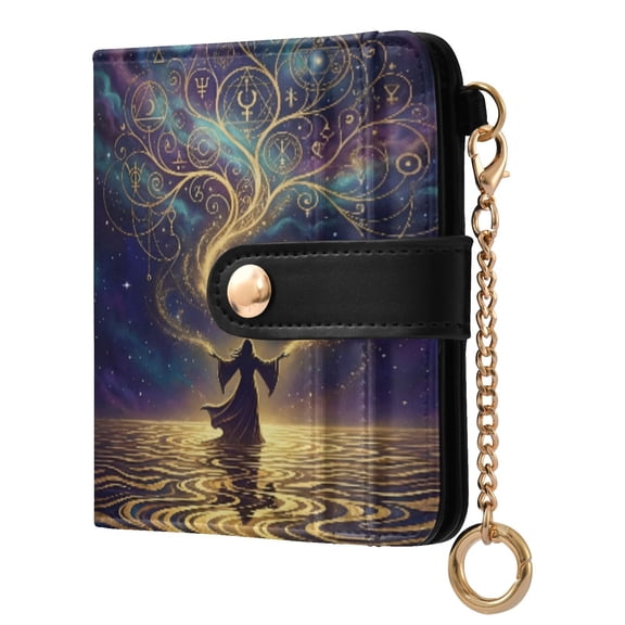 Womens Wallet PU Leather Bifold Small Purse with RFID Blocking Credit Card Holder Mystical Silhouette