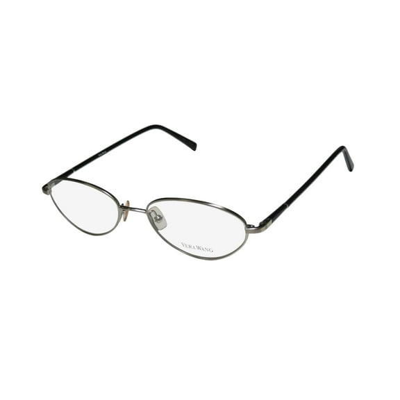 NEW VERA WANG V110 WOMENS/LADIES CAT EYE FULL-RIM CHROME / BLACK CAT EYE "SCHOOL TEACHER" LOOK FRAME DEMO LENSES 49-17-135 EYEGLASSES/GLASSES