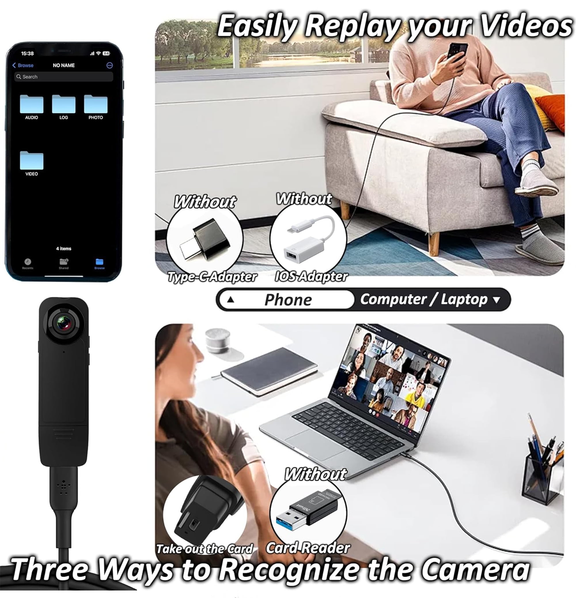 1080P Mini Body Camera with Audio Clip-on Video Recorder Wide Angle Video Camera Built-in Battery Night Vision Motion Detection for Hiking Riding Running Travel