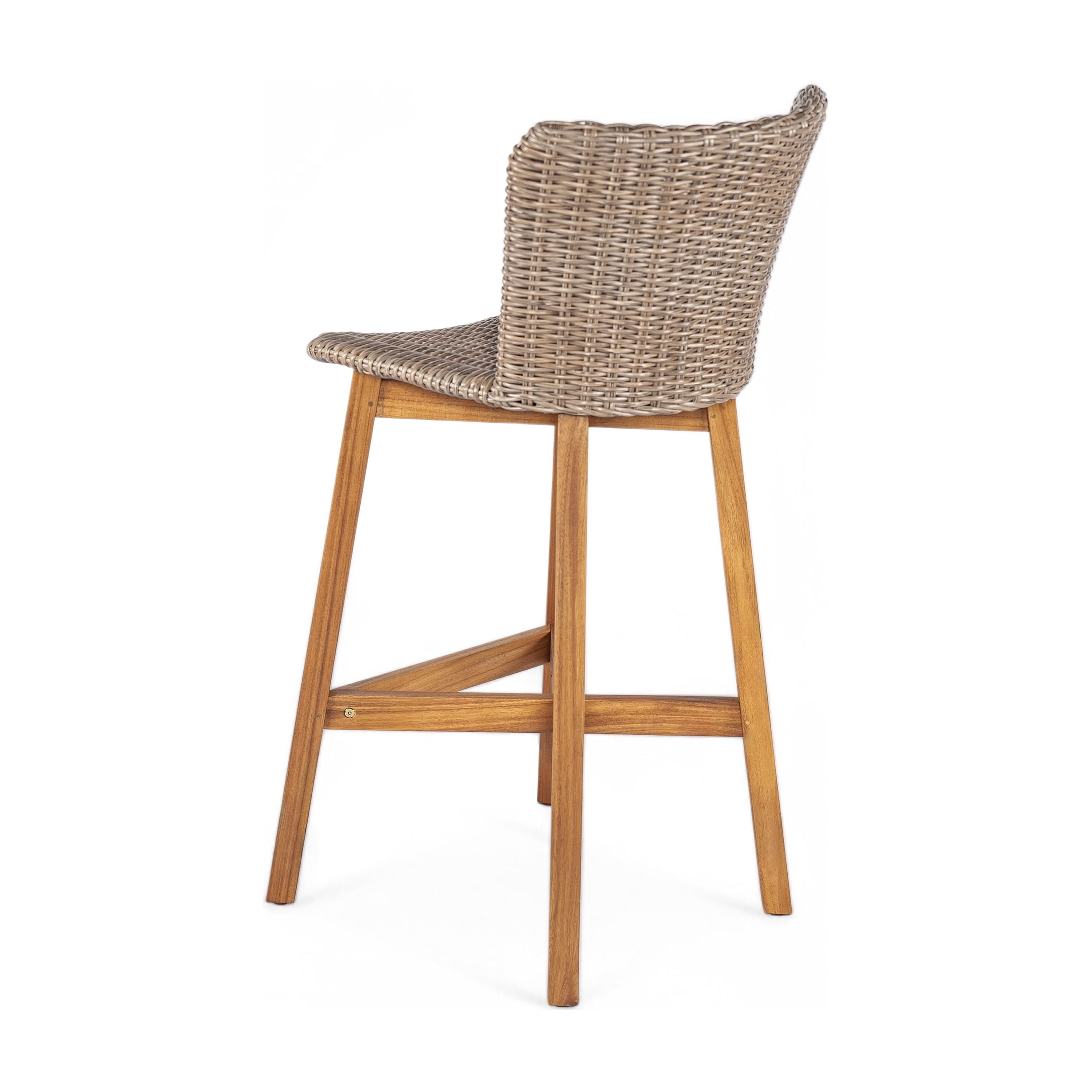 Outdoor Wood Wicker Bar Stools Set of 2 for Patio Bar, Teak
