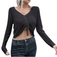 thumbnail image 1 of Womens Fall Fashion 2022! QLEICOM Sweaters for Women, Women's Drawstring Hollow V-neck Sweater Women's Loose Autumn And Winter Long-sleeved Sweater New On Clearance, 1 of 6