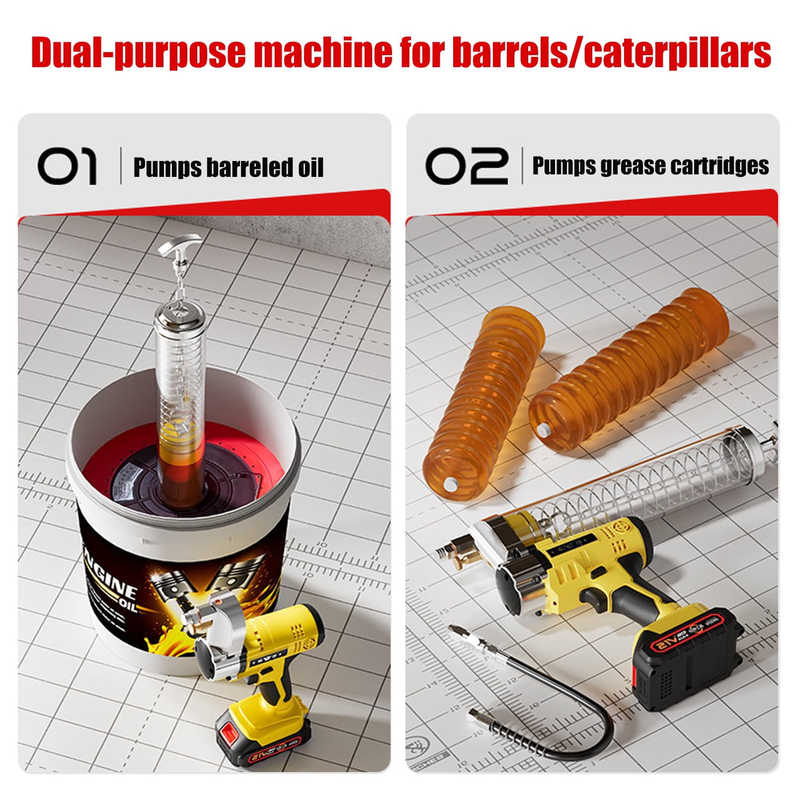 Cordless Grease Gun Compatible, Brushless 6000-7000 PSI Electric High Pressure Grease Gun, With 30cm High Pressure Hose, Comfortable Handle And Built-in LED Light, For Including Factories