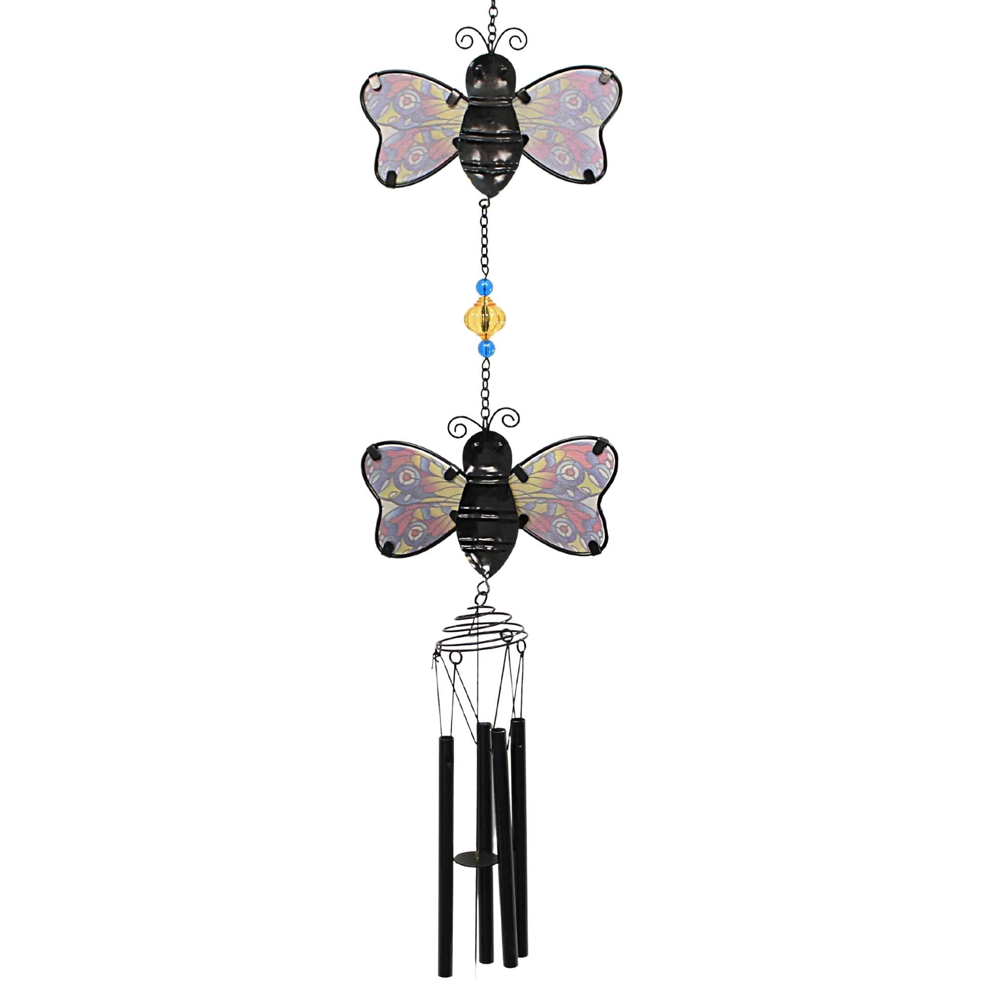 Evergreen 42.00In Garden Friends Wind Chime, Metal, Stained Glass  Outdoor  Spring 2Wc1905 Bee