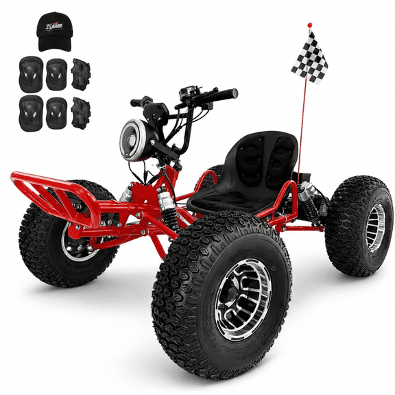 Zyliathor 48V 20Ah Electric off-road Go Kart, Peak 4000W, up to 31 mph, 30-mile range, Shaft Drive ,AT19x7-8 Tires-Red