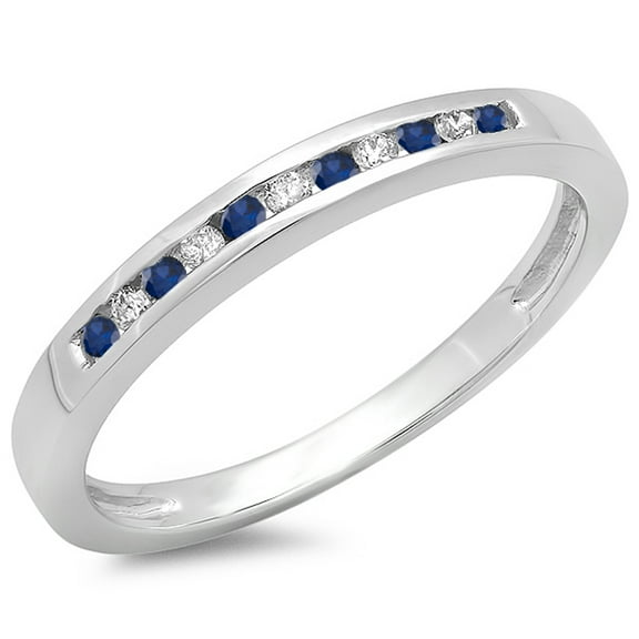 Dazzlingrock Collection 10K Round Blue Sapphire & White Diamond Anniversary Wedding Band Stackable Ring, White Gold, Size 9
