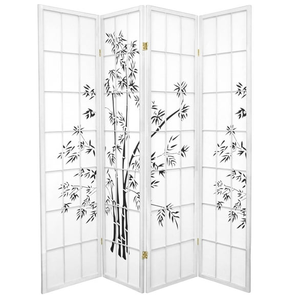 Oriental Furniture 6 Ft Tall Lucky Bamboo Room Divider, white, 4 panel